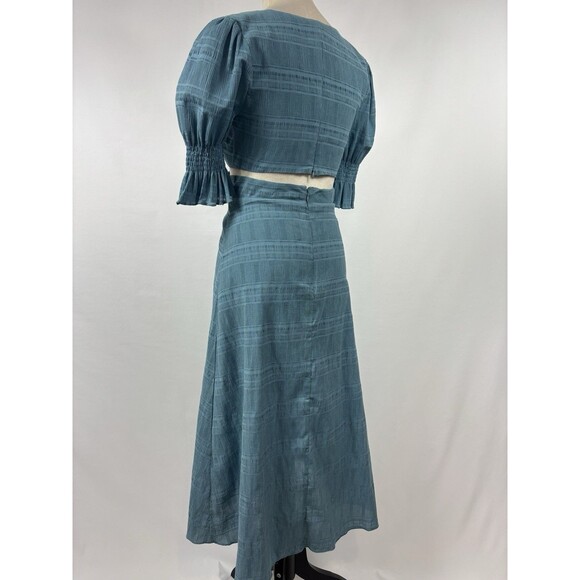 Tularosa Nanette Cut Out Dress Dusty Blue Small Cotton Blend Lined Maxi Plunge - Picture 3 of 11